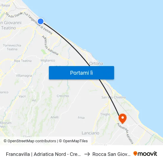 Francavilla | Adriatica Nord - Creo Store to Rocca San Giovanni map