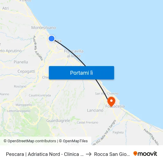 Pescara | Adriatica Nord - Clinica Baiocchi to Rocca San Giovanni map