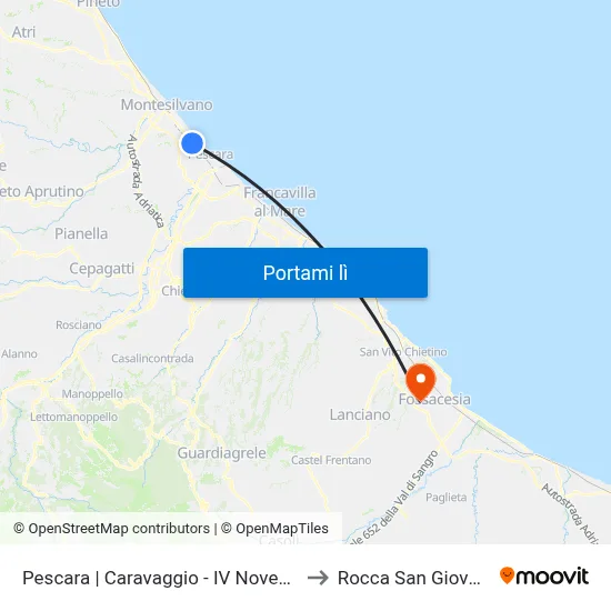 Pescara | Caravaggio - IV Novembre to Rocca San Giovanni map