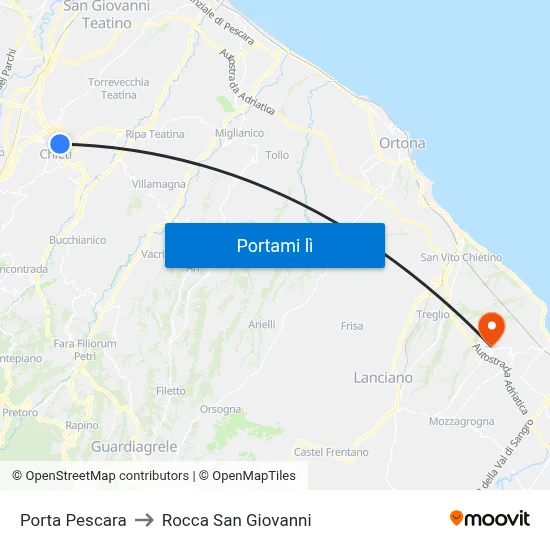 Porta Pescara to Rocca San Giovanni map