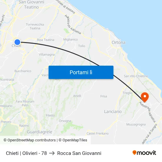 Chieti | Olivieri - 78 to Rocca San Giovanni map