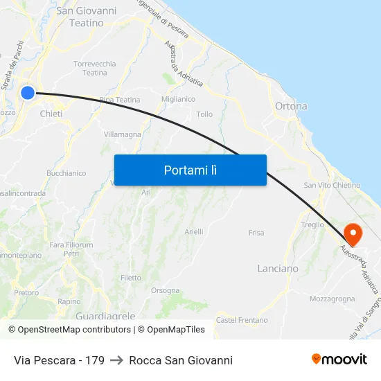 Via Pescara - 179 to Rocca San Giovanni map