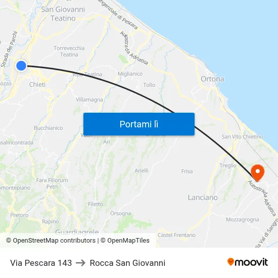 Via Pescara 143 to Rocca San Giovanni map