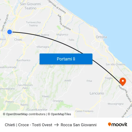 Chieti | Croce - Tosti Ovest to Rocca San Giovanni map