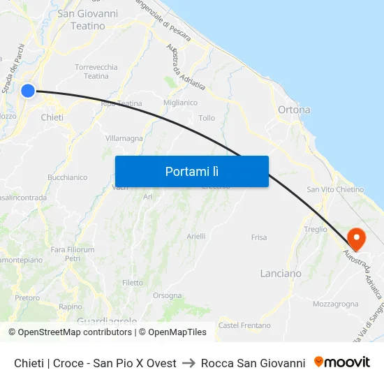 Chieti | Croce - San Pio X Ovest to Rocca San Giovanni map
