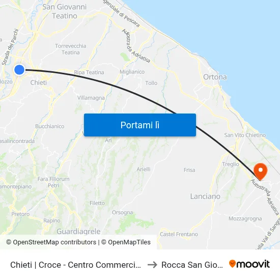 Chieti | Croce - Centro Commerciale Scalo to Rocca San Giovanni map