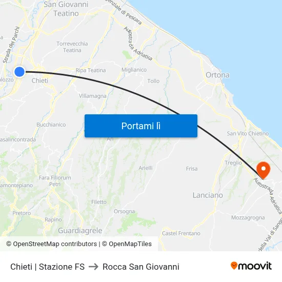Chieti | Stazione FS to Rocca San Giovanni map