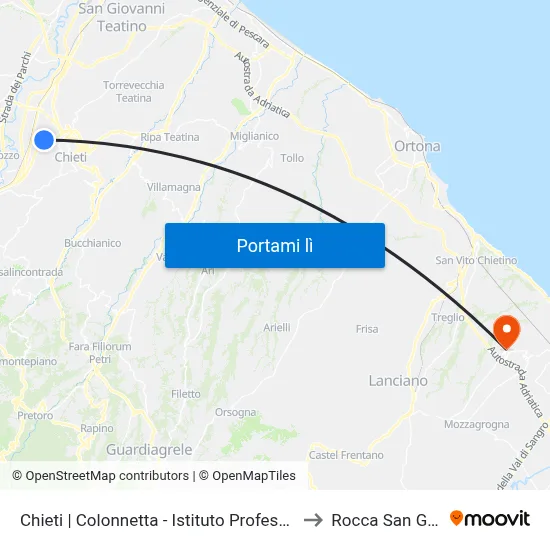 Chieti | Colonnetta - Istituto Professionale Pomilio to Rocca San Giovanni map