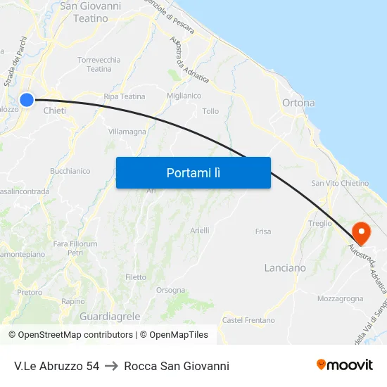V.Le Abruzzo 54 to Rocca San Giovanni map