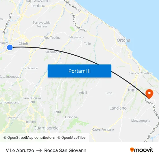 V.Le Abruzzo to Rocca San Giovanni map