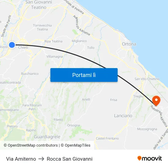 Via Amiterno to Rocca San Giovanni map