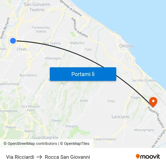 Via Ricciardi to Rocca San Giovanni map