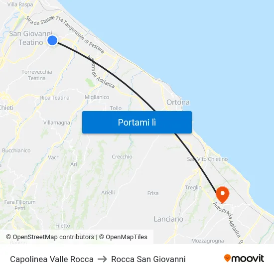 Capolinea Valle Rocca to Rocca San Giovanni map