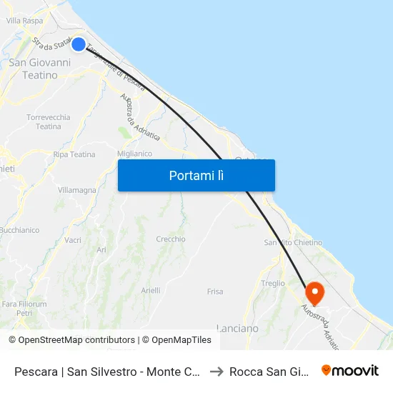 Pescara | San Silvestro - Monte Carmelo Est to Rocca San Giovanni map