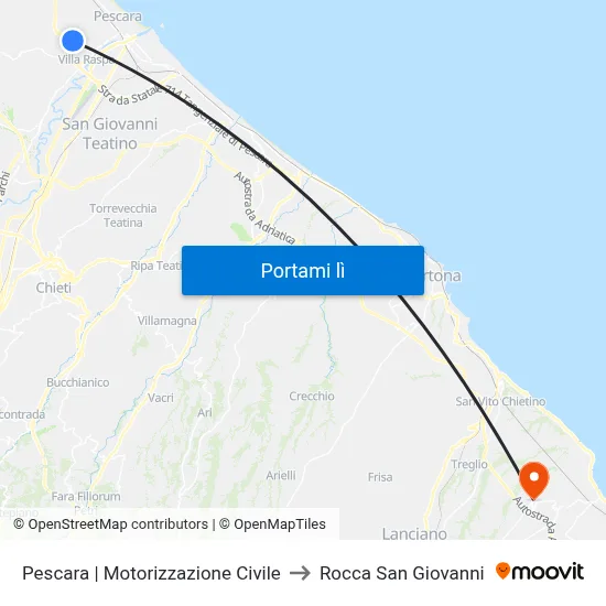 Pescara | Motorizzazione Civile to Rocca San Giovanni map