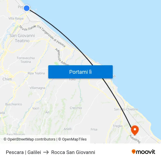Pescara | Galilei to Rocca San Giovanni map