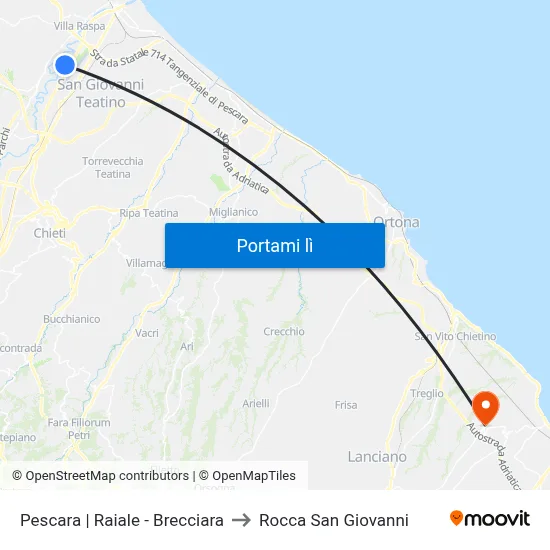 Pescara | Raiale - Brecciara to Rocca San Giovanni map