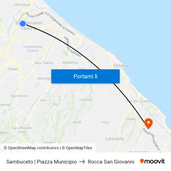 Sambuceto | Piazza Municipio to Rocca San Giovanni map