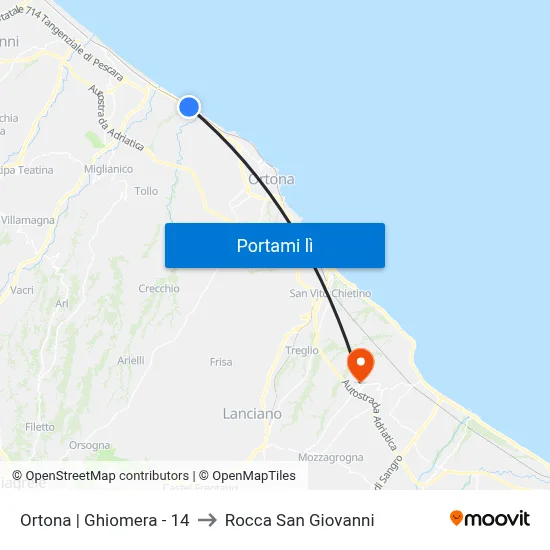 Ortona | Ghiomera - 14 to Rocca San Giovanni map