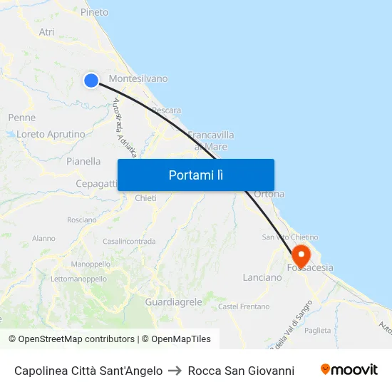 Capolinea Città Sant'Angelo to Rocca San Giovanni map