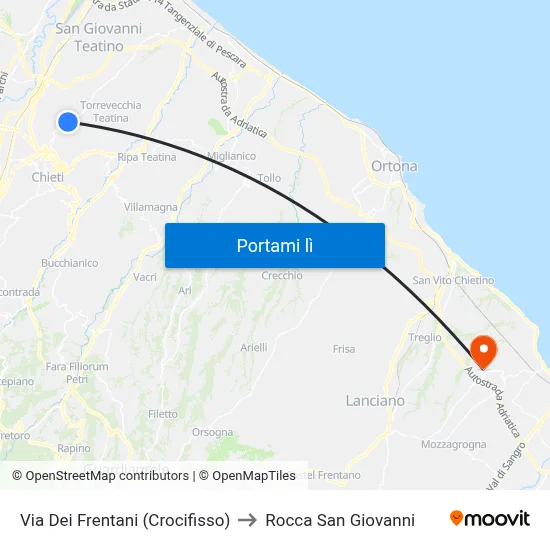 Via Dei Frentani (Crocifisso) to Rocca San Giovanni map