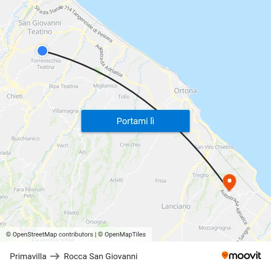 Primavilla to Rocca San Giovanni map