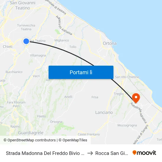 Strada Madonna Del Freddo Bivio Villamagna to Rocca San Giovanni map