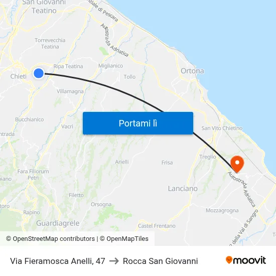 Via Fieramosca Anelli, 47 to Rocca San Giovanni map