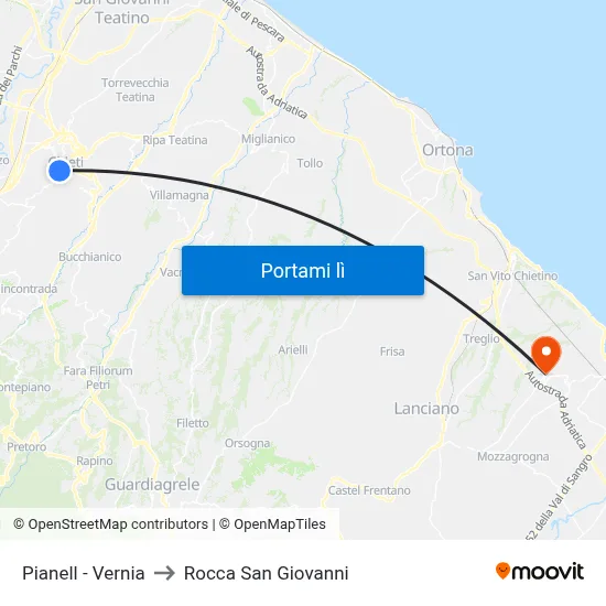 Pianell - Vernia to Rocca San Giovanni map