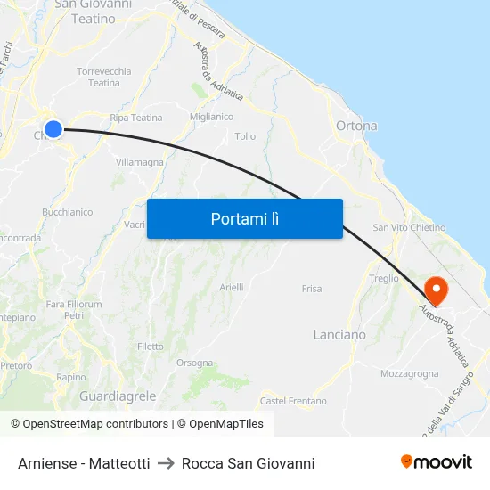 Arniense - Matteotti to Rocca San Giovanni map