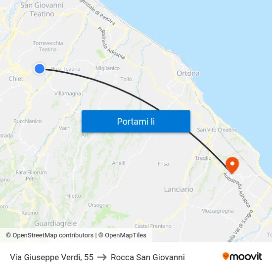Via Giuseppe Verdi, 55 to Rocca San Giovanni map