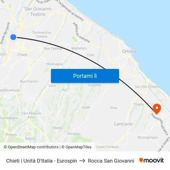 Chieti | Unità D'Italia - Eurospin to Rocca San Giovanni map