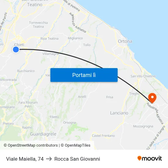 Viale Maiella, 74 to Rocca San Giovanni map