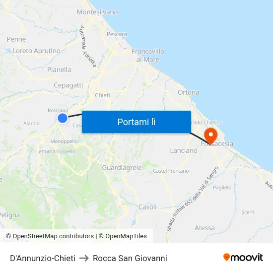 D'Annunzio-Chieti to Rocca San Giovanni map