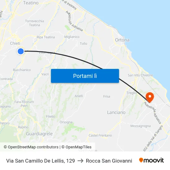 Via San Camillo De Lellis, 129 to Rocca San Giovanni map