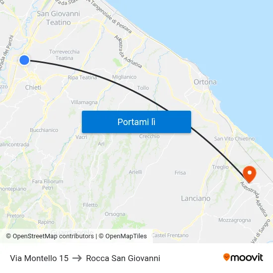 Via Montello 15 to Rocca San Giovanni map