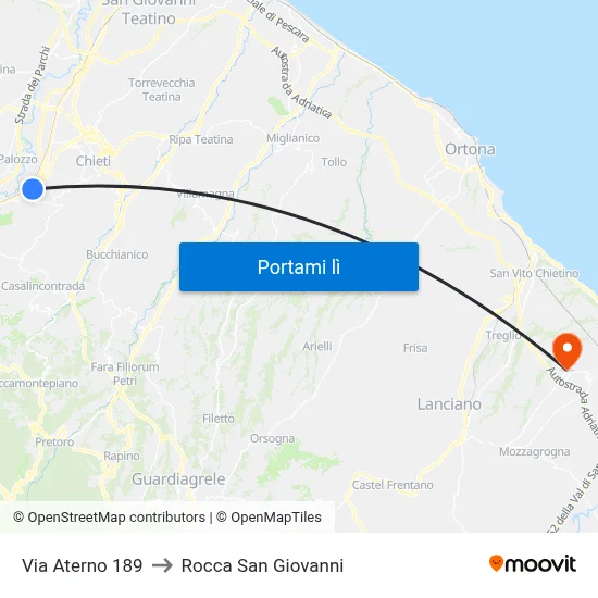 Via Aterno 189 to Rocca San Giovanni map