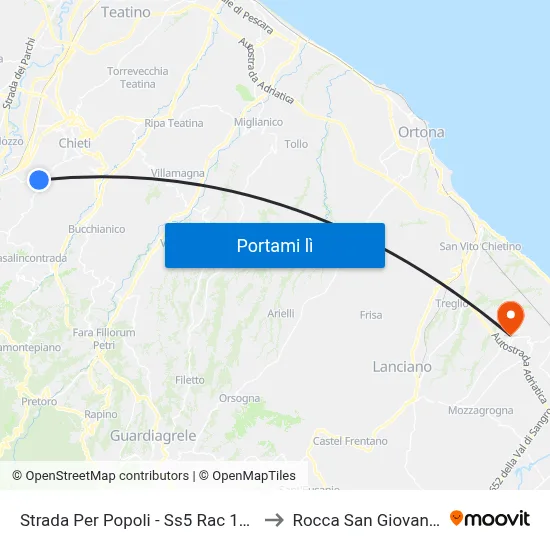 Strada Per Popoli - Ss5 Rac 121 to Rocca San Giovanni map