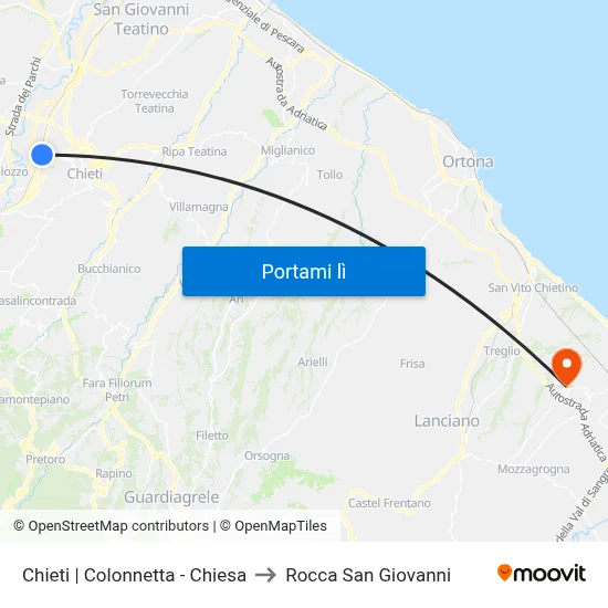 Chieti | Colonnetta - Chiesa to Rocca San Giovanni map