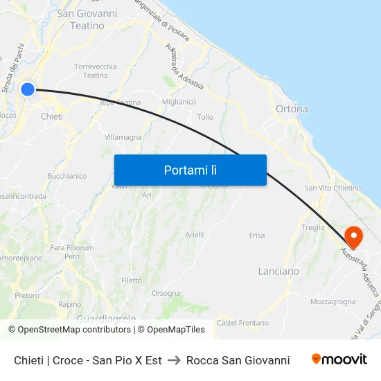 Chieti | Croce - San Pio X Est to Rocca San Giovanni map