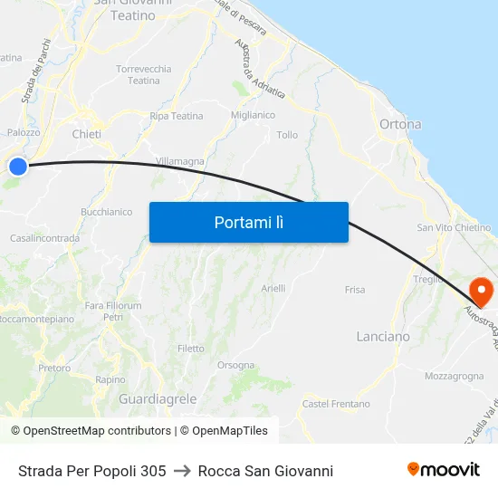 Strada Per Popoli 305 to Rocca San Giovanni map