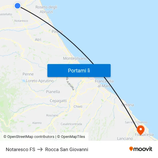 Notaresco FS to Rocca San Giovanni map