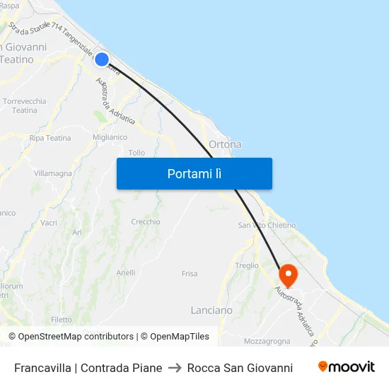 Francavilla | Contrada Piane to Rocca San Giovanni map