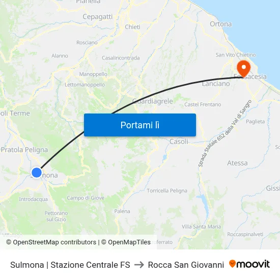 Sulmona | Stazione Centrale FS to Rocca San Giovanni map