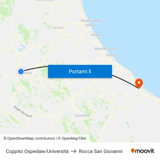 Coppito Ospedale/Università to Rocca San Giovanni map
