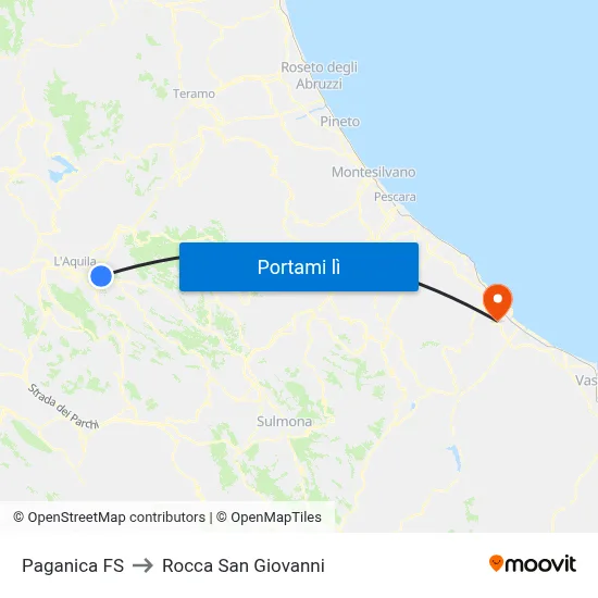 Paganica FS to Rocca San Giovanni map