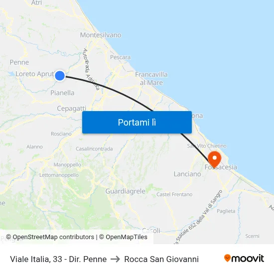 Viale Italia, 33 - Dir. Penne to Rocca San Giovanni map