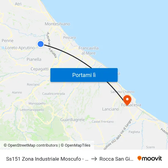 Ss151 Zona Industriale Moscufo - Dir. Pescara to Rocca San Giovanni map