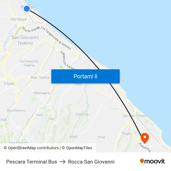 Pescara Terminal Bus to Rocca San Giovanni map