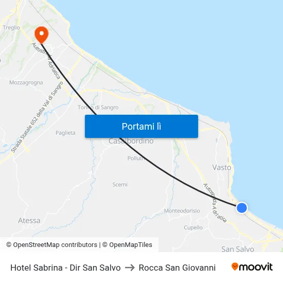 Hotel Sabrina - Dir San Salvo to Rocca San Giovanni map